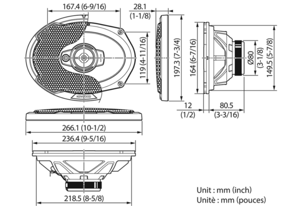 Kenwood KFC-PS6976 6 x 9 inch Flush Mount 3-way 3-Speaker System