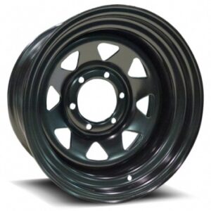 DIEZEL STEEL A17 | 8-SPOKE STEEL – NZ STOCK CAR APPROVED (NO VALVE HOLE) BLACK 15×7 5×114 0P