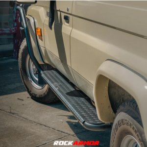 ROCKARMOR STEEL ROCKSLIDER SIDE STEPS TO SUIT TOYOTA LANDCRUISER 78 Series V8 Troop Carrier 2007+