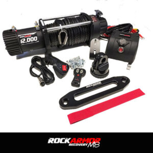 ROCKARMOR 12,000lbs 4×4 BULLBAR WINCH WITH SYNTHETIC ROPE & WIRELESS REMOTE