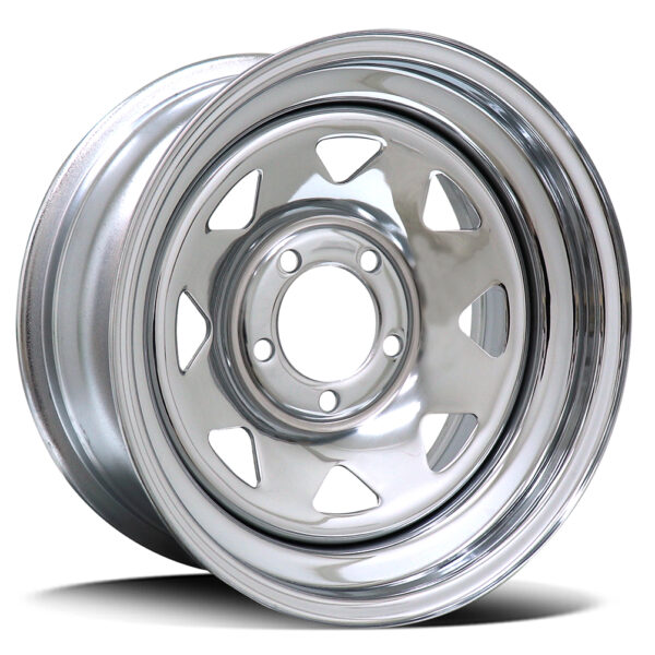 DIEZEL STEEL A17 | 8-SPOKE STEEL - NZ STOCK CAR APPROVED (NO VALVE HOLE) CHROME 15x7 5x114 0P